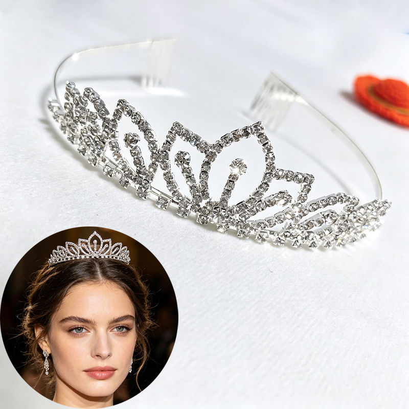 Women'S Vintage Accessories - Silver Color Sparkling Rhinestone Crown Bridal