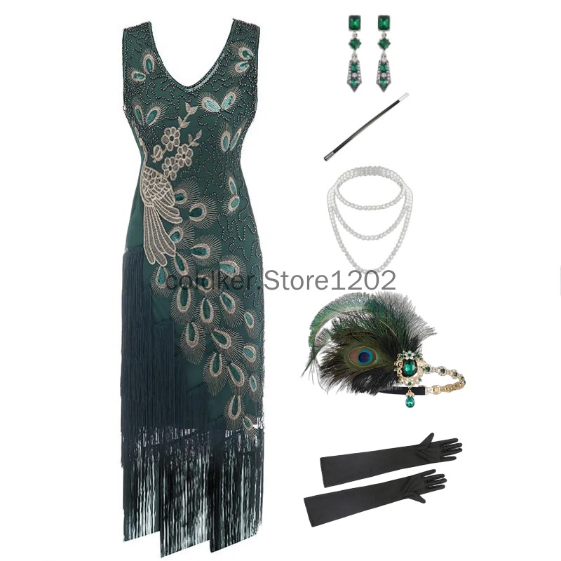Women'S Accessories In The 1920S - 1920s Flapper Dress Peacock Sequin Fringed