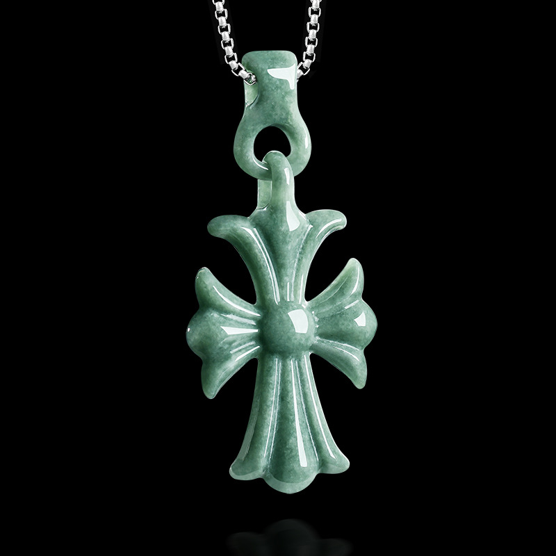 Women'S Vintage Accessories - Natural Burmese Jadeite Cross Pendant Necklace